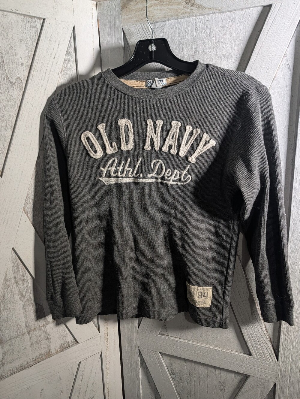 Old Navy 94 Athletic Dept Gray Waffle Knit Thermal Shirt Boys XL 14-16 Varsity